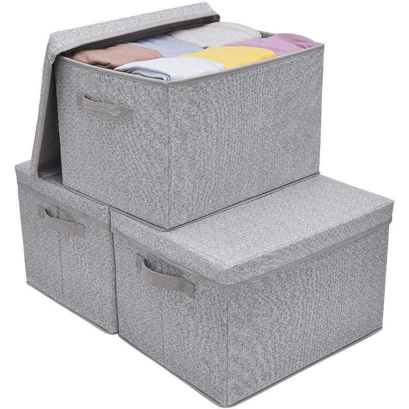 Latitude Run® Storage Bins For Closet With Lids And Handles, Rectangle Storage Box, Fabric